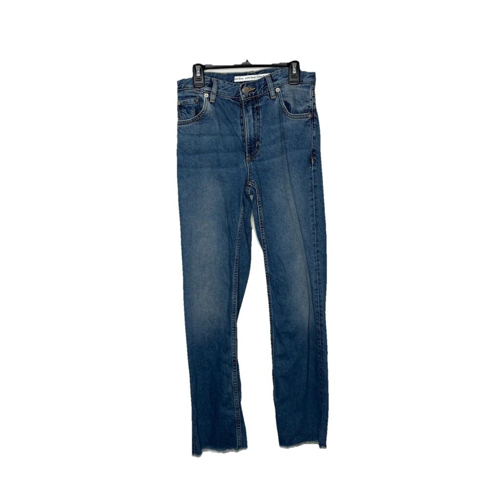 & Other Stories Blue Jeans High Rise Straight Leg Denim Raw Hem Size 25 Tailored